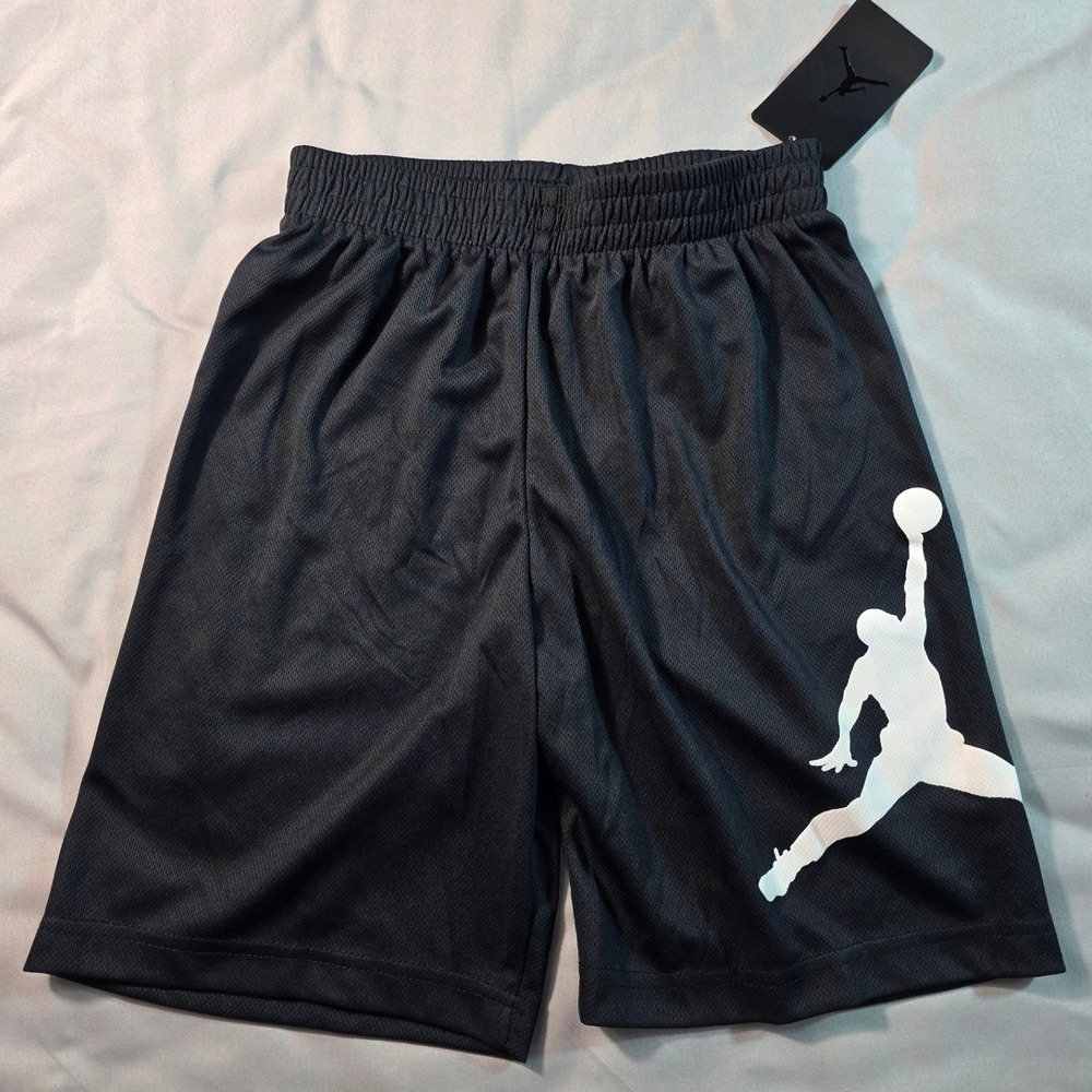 Jordan Big Jumpman Logo Basketball Shorts Boys Medium 10-12 Black Mesh NEW